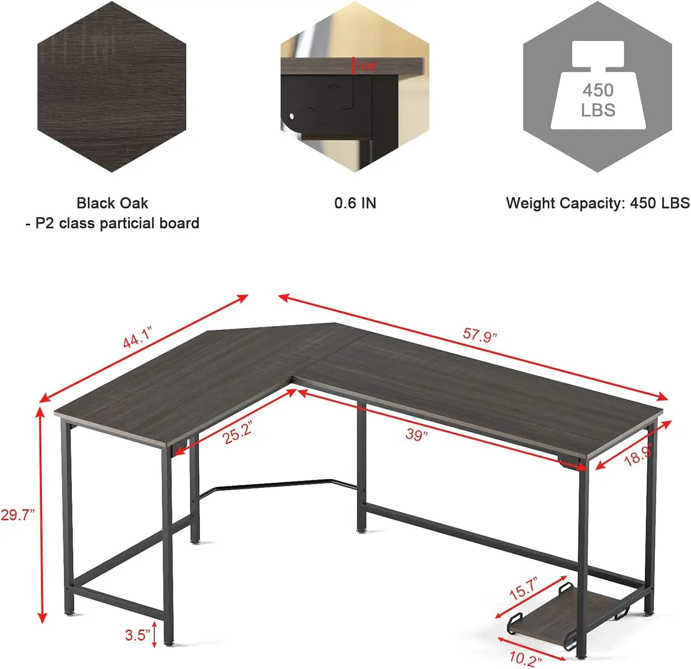 L Shaped Desk Corner Gaming Computer Desks for Home Office PC Workstation Study Writing Work Gamer Table, Easy to Assemble