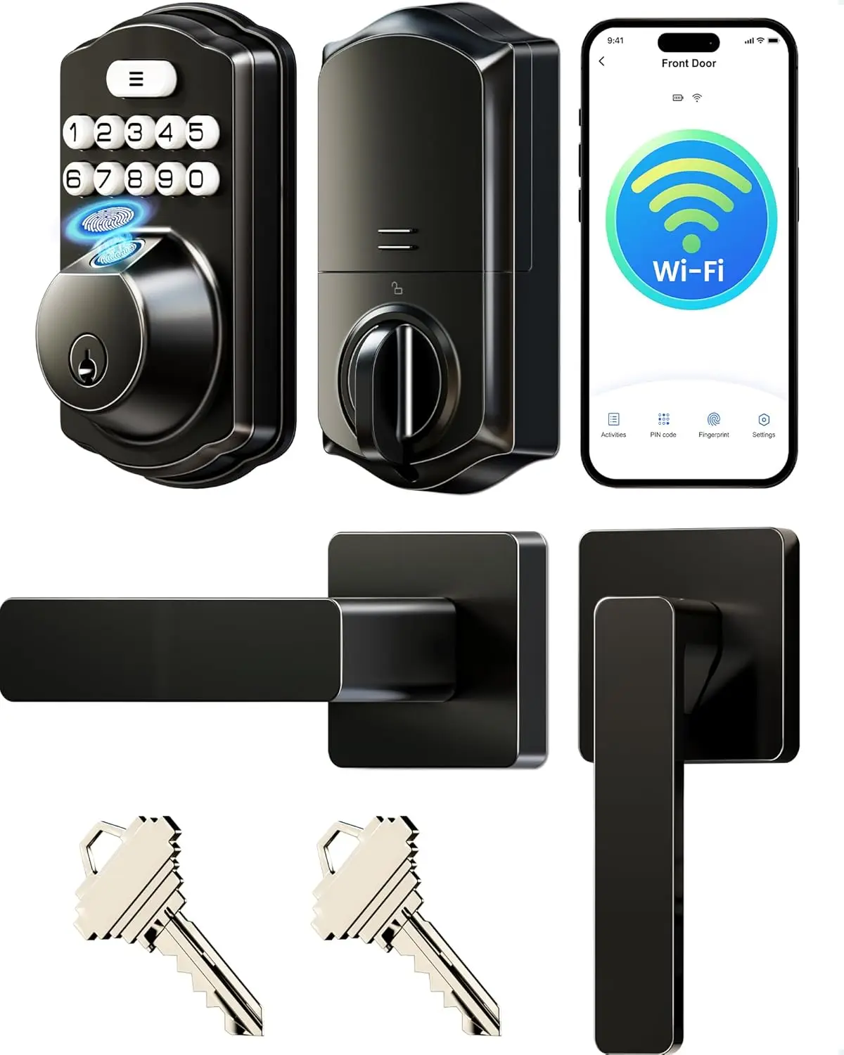 VE012W-L Built-in WiFi Fingerprint Smart Lock with Lever Handle Set, App Remote Control, Keyless Entry for Front Door, Hot Sale
