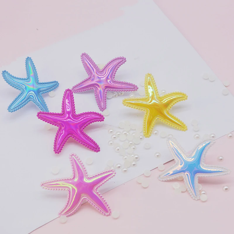 30Pcs 5CM Starfish Padded Shiny Leather Shell Appliques For Clothes Hat Sewing Supplies Patches DIY Headwear Hair Clips Bow