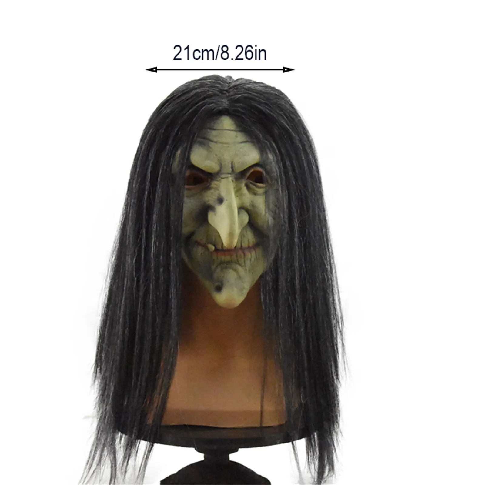 Masque de Sorcière Effrayant en Latex avec Cheveux, Robe de Barrage d'Halloween, Costume de ixGrimace, Cosplay, Accessoires Adulte, Taille Unique