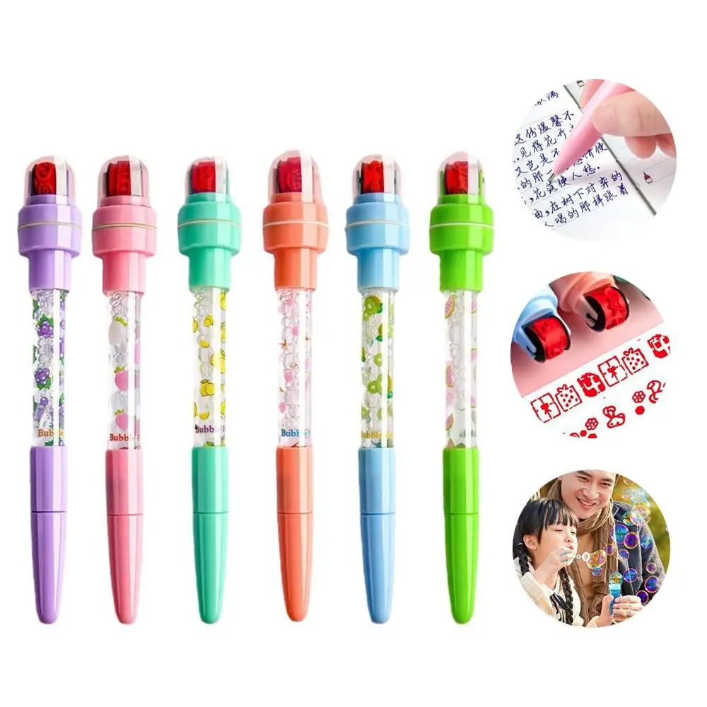 With Light Bubbler Pen With Stamp Fidget 5 In 1 Seal Roller Stamp Pen Multifunctional Writing Signing Bubble Blowing Pen