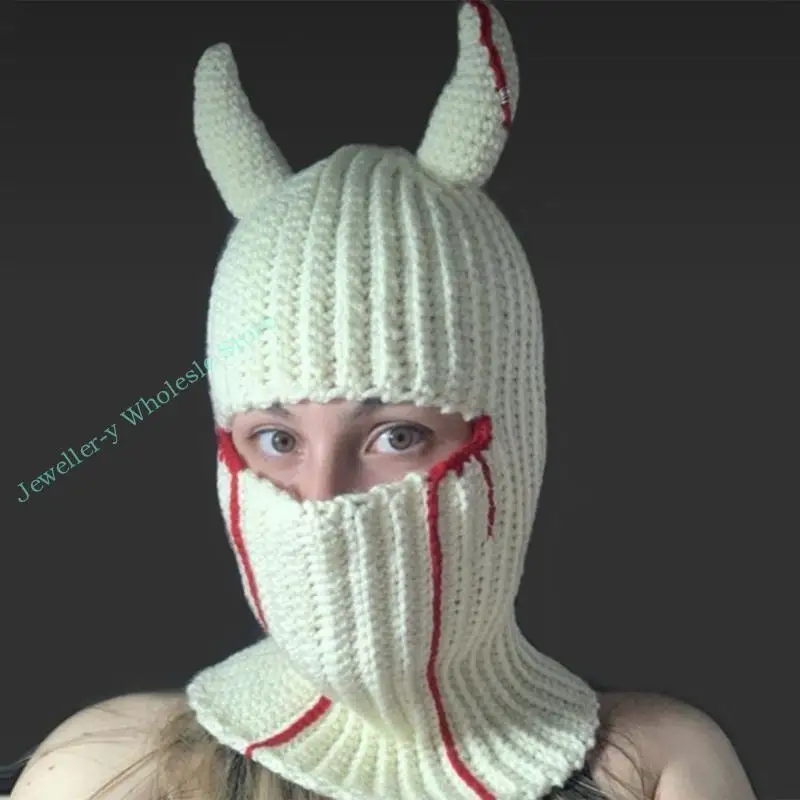 

R7UF Rabbit Balaclava Beanie Hat Skullies Beanie Long Ear Hat Funny Hat Halloween