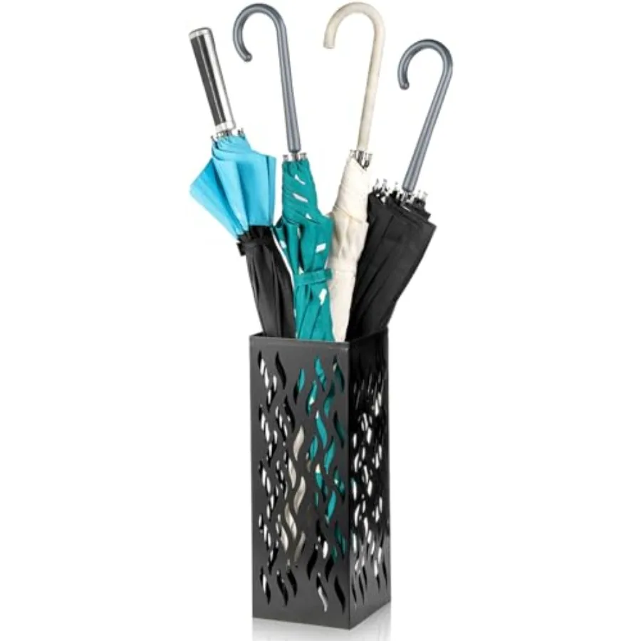 

Metal Umbrella Holder Heavy Square Canes Walking Sticks Stand Rack Freestanding Rain Collection Umbrella Organizer Black Umbrel