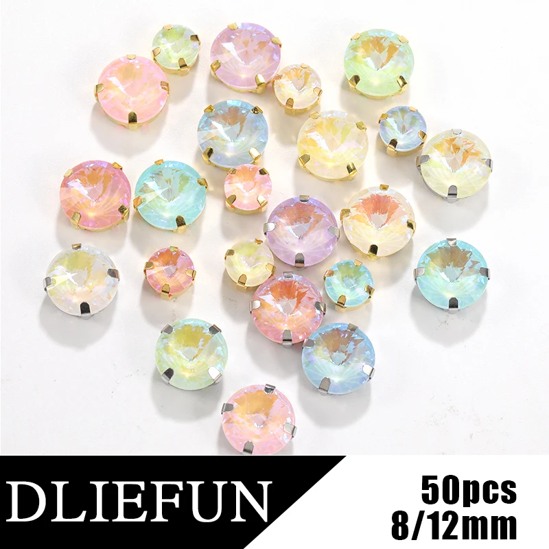 

Round rhinestones for sewing, crystal accessories for clothing decoration, glitter glass beads, silver/gold bottom, 50PCs