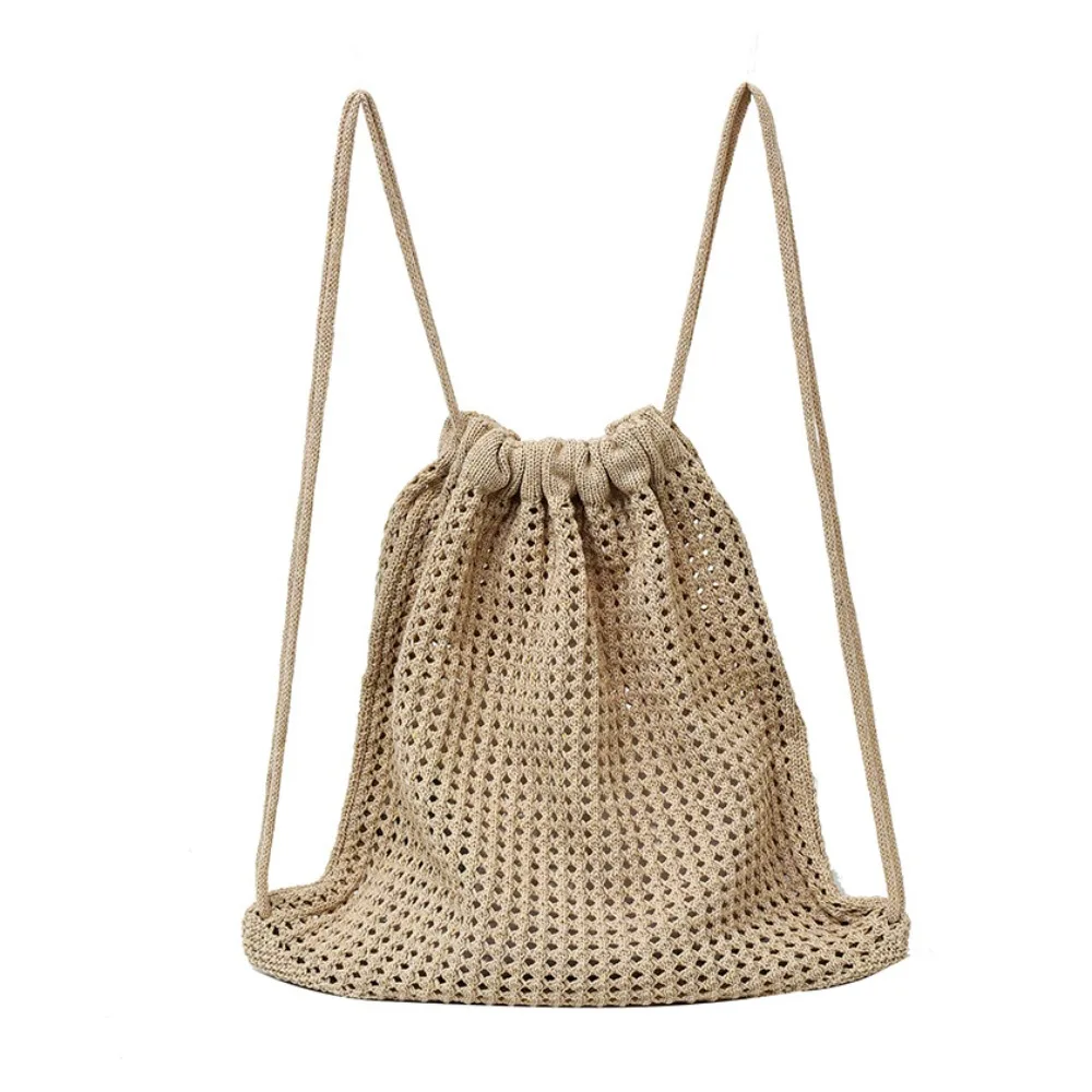 Solid Color Knitting Shoulder Bag Lazy Style Hollow Out Bohemian Crochet Backpack Large Capacity Versatile