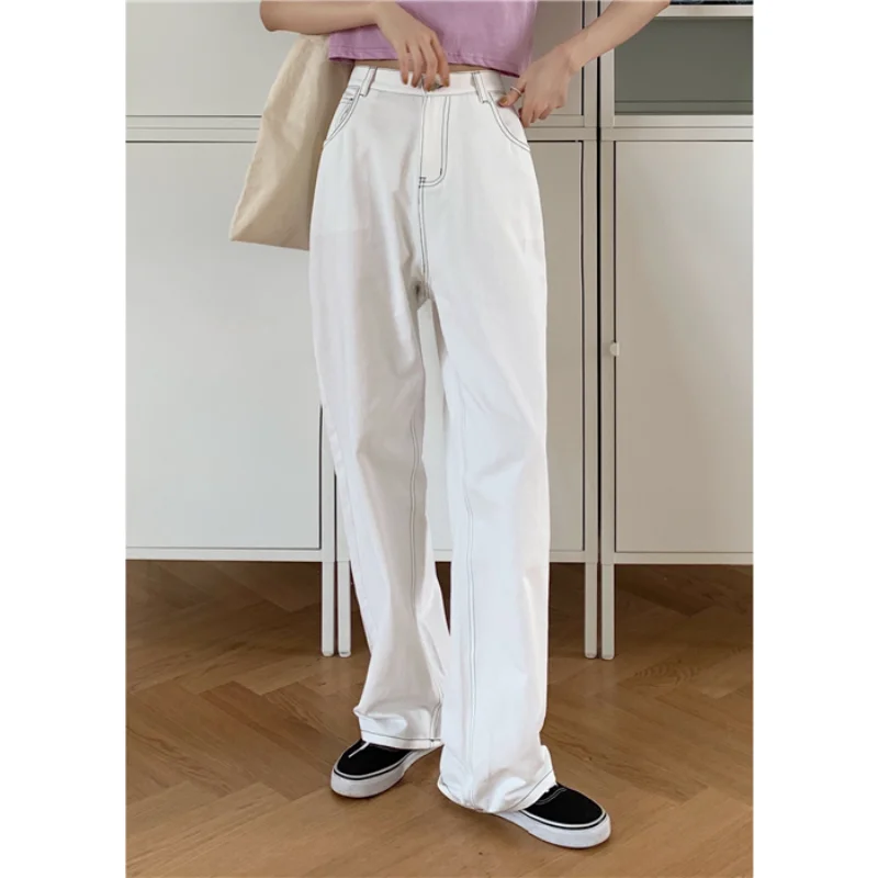 

White Chic Wide Leg Pants Women 2023 Streetwear High Waisted Straight Pants Ladies Denim Korean Fashion Vintage Jean Mom