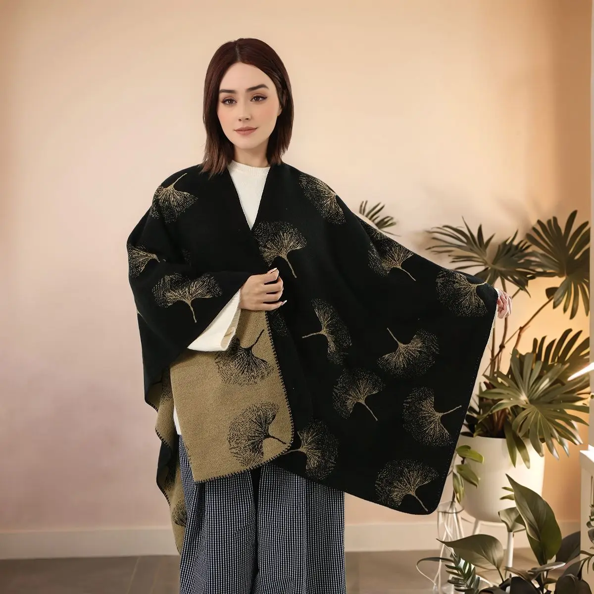 Herfst Nieuwe China-Chique Vintage Sjaal En Wraps Trui Vrouwen Elegante Bladprint Vest Kleur Casual Gebreide Jas Top