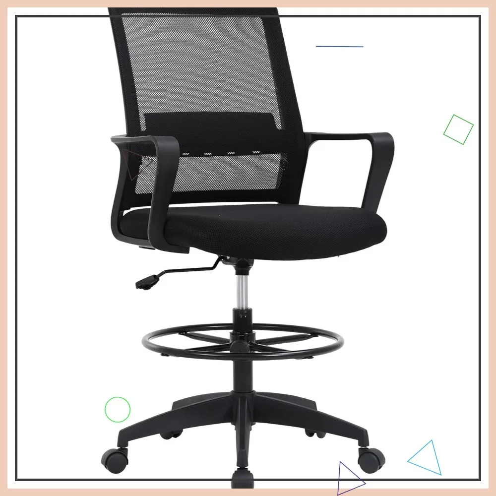 

Adjustable Drafting Chair with Lumbar Support, Footrest, and Swivel Base for Office and Standing Desk Use