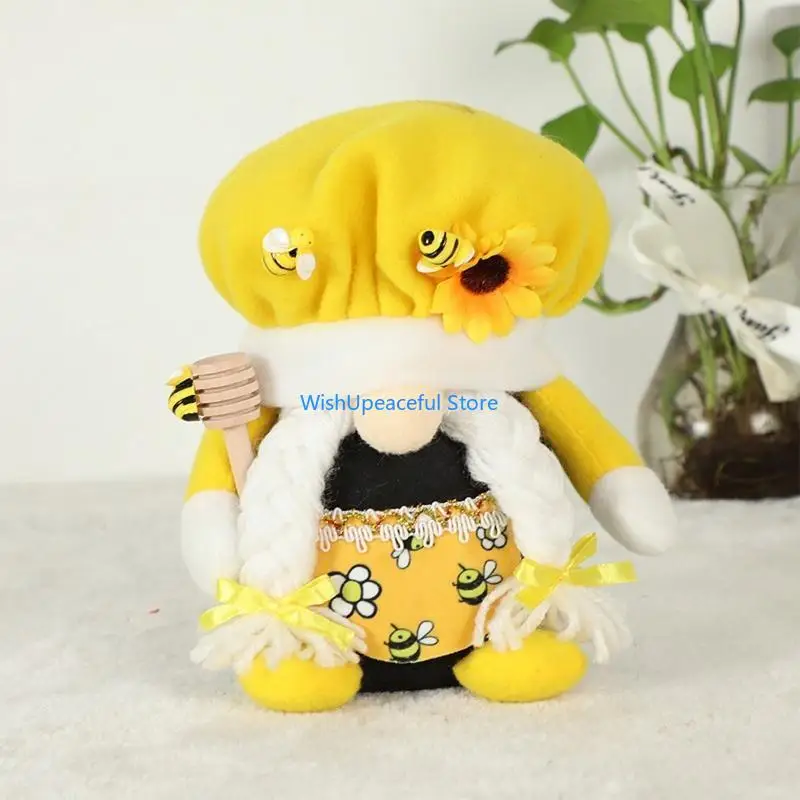34YA Honeybee Festival Gnome for Doll Shelf Tierded Treshed Ornament Dwarf for Home Farmhouse Kitch Table Decorea