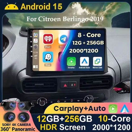 Android 15 Carplay Radio de coche reproductor de vídeo Multimedia estéreo para Citroen Berlingo 2019 Peugeot Partner Rifter 2020 para Opel Combo