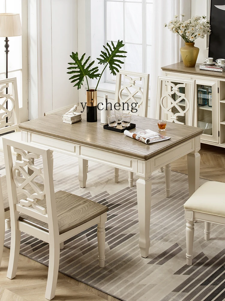 ZK Dining Table Simple Mediterranean One Table Four Chairs Combination All Solid Wood Home Dining Table