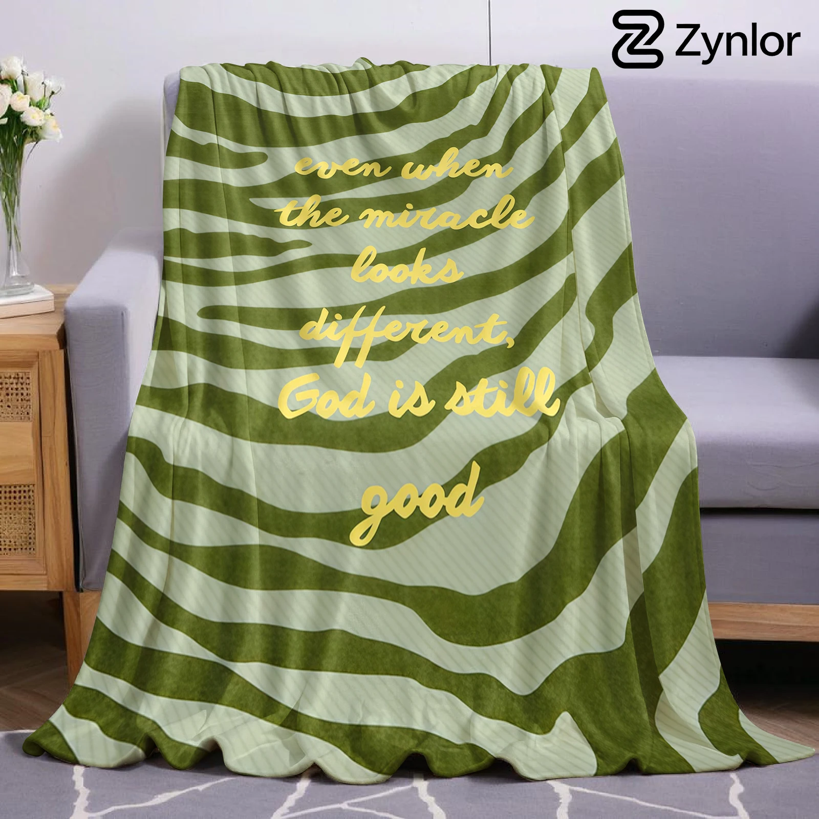 Sage Zebra Script Ultra Soft Sherpa Fleece Blanket Fluffy Warm Halloween Cozy Throw for Sofa Couch Bedroom Gift All season
