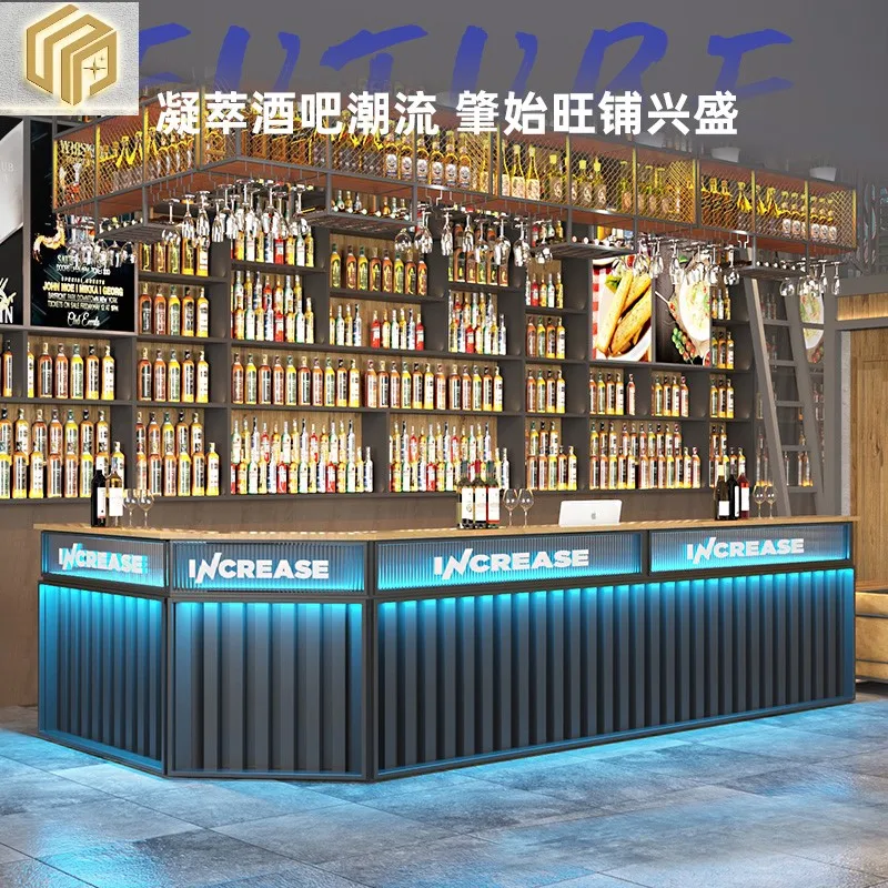 

Modern industrial style bar, bar, billiards hall, front desk cashier, gym, iron art reception desk, restaurant cashier