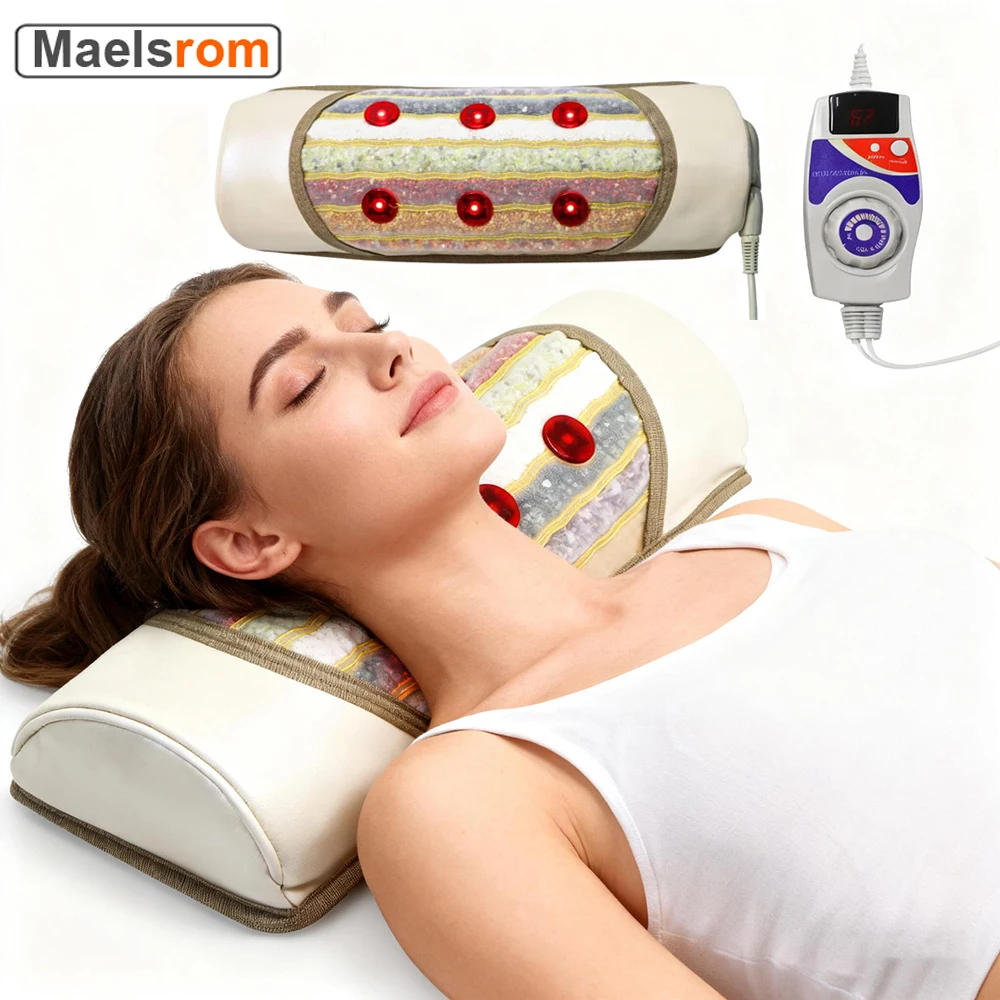 

Far Infrared Heated Bolster Pillow Photon Light Therapy Massage 7 Natural Jade Stone Improve Blood Circulation Energy Recovery