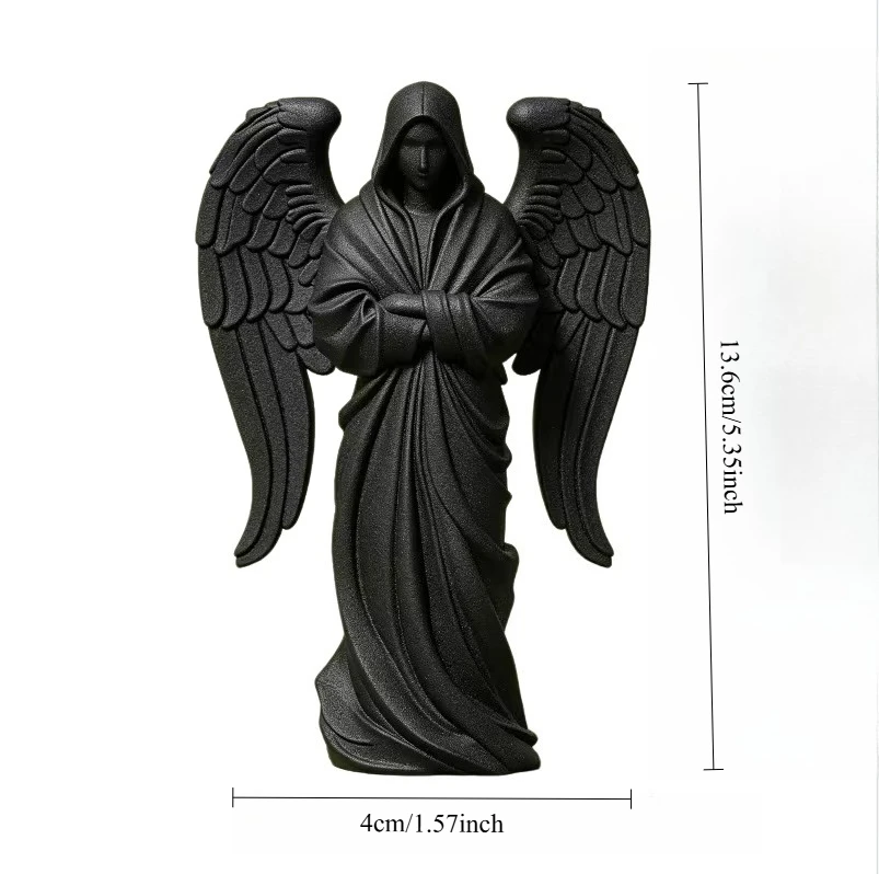 3D Printed Black Hooded Angel Statue Large Wing Guardian Sculpture Minimalist Gothic Desktop Ornament Home Table Decor Gift view 5