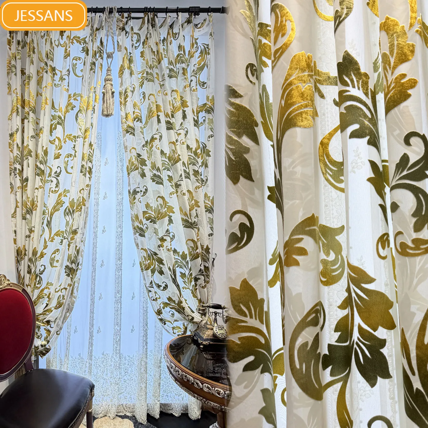 

New Transparent European French American Light Luxury Plush Gradient Curtains for Bedroom Living Room Balcony Customization