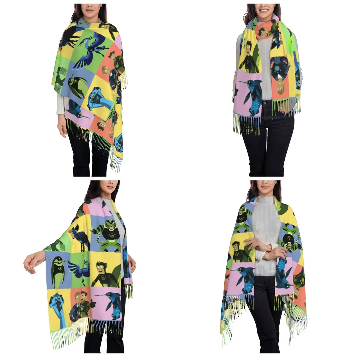 Wild Kratts Creature Powers Scarf Tassel Scarves for Women Soft Warm Shawls and Wraps Large Fall Winter Shawl Wrap