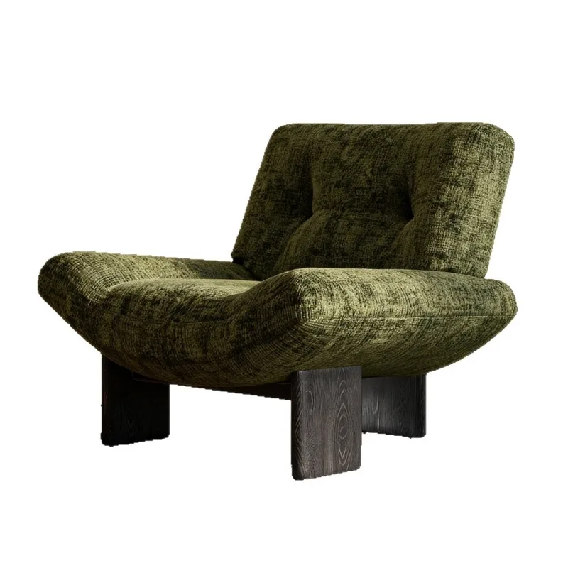 

Store light luxury fabric designer single sofa chair, solid wood bedroom balcony living room sofa chair
