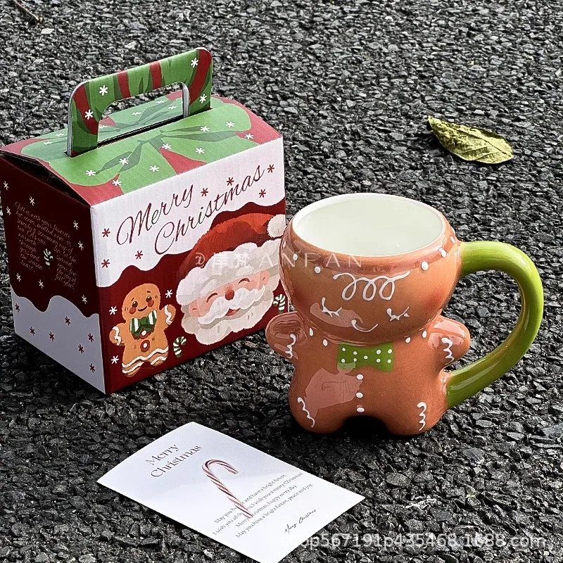 Gingerbread Man Ceramic Mug, Cartoon Shape Coffee Cup for Kids, Christmas Gift for Boys Girls ガラス　コップ اكواب سراميك شحن مجاناً