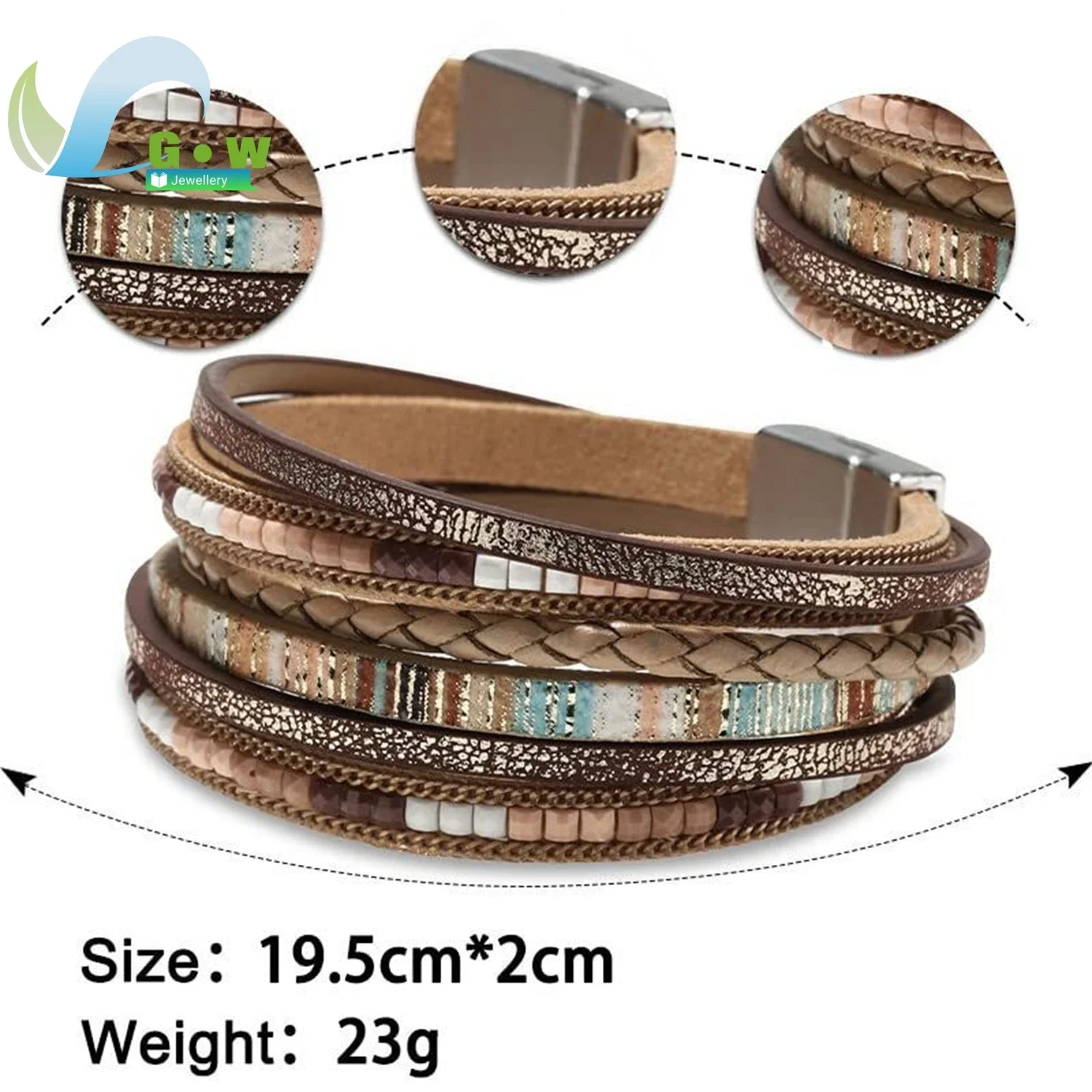 Hot Selling New Models Leather Wrap Bracelets for Women Multi-Layer Crystal Beads Magnetic Buckle Bracelet Trendy Jewelry Men