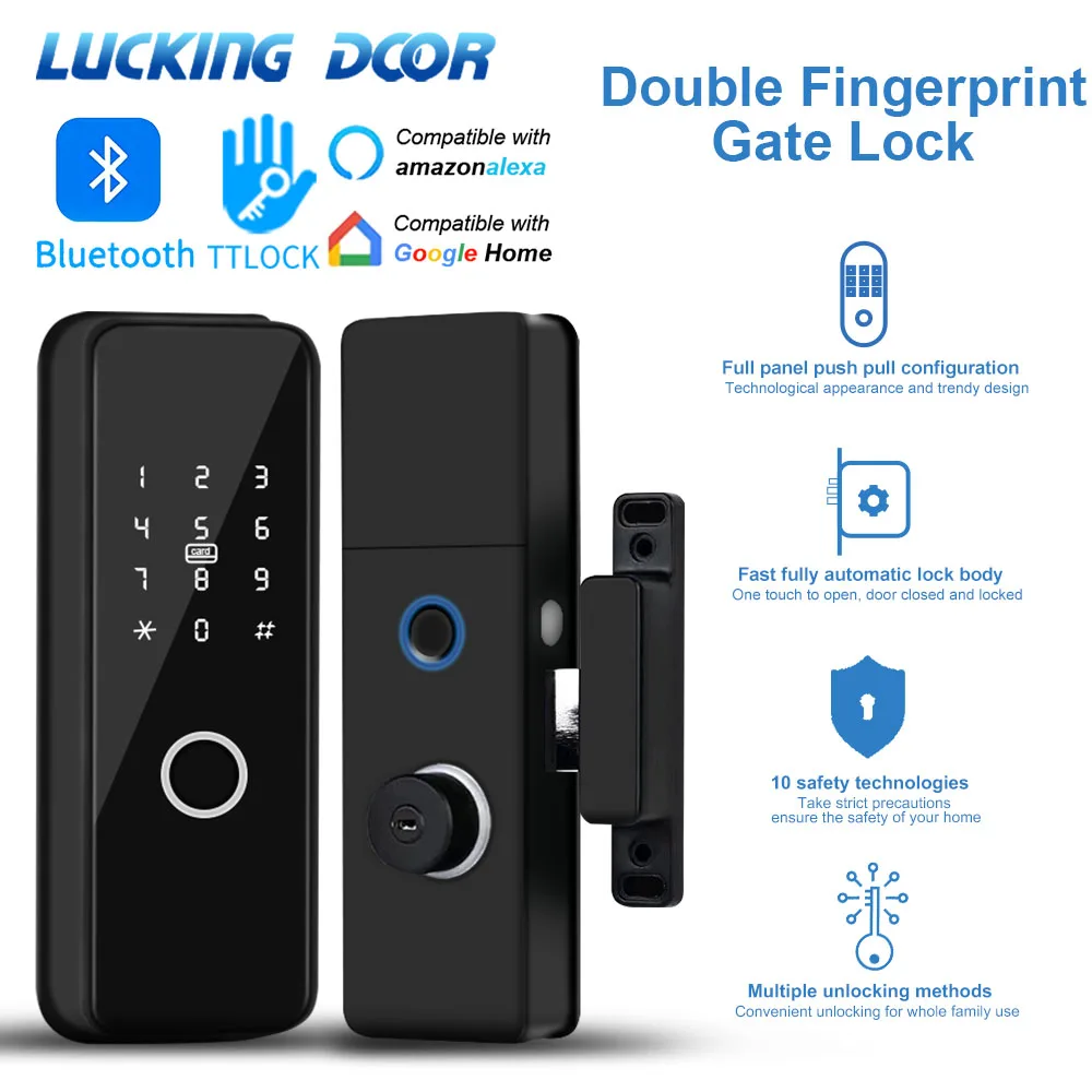 TTlock Waterproof Double-side Fingerprints Intelligent Lock With Aleax Google Home Smart Door Lock fechadura eletronico digital