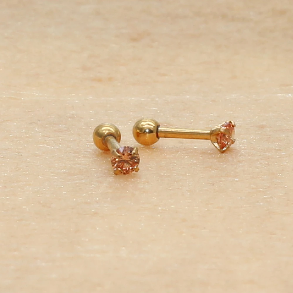 3mm Bunte Ohrstecker mit Schraubverschluss aus Edelstahl, klassisch goldfarben, AAA runder Zirkon – Detail 21