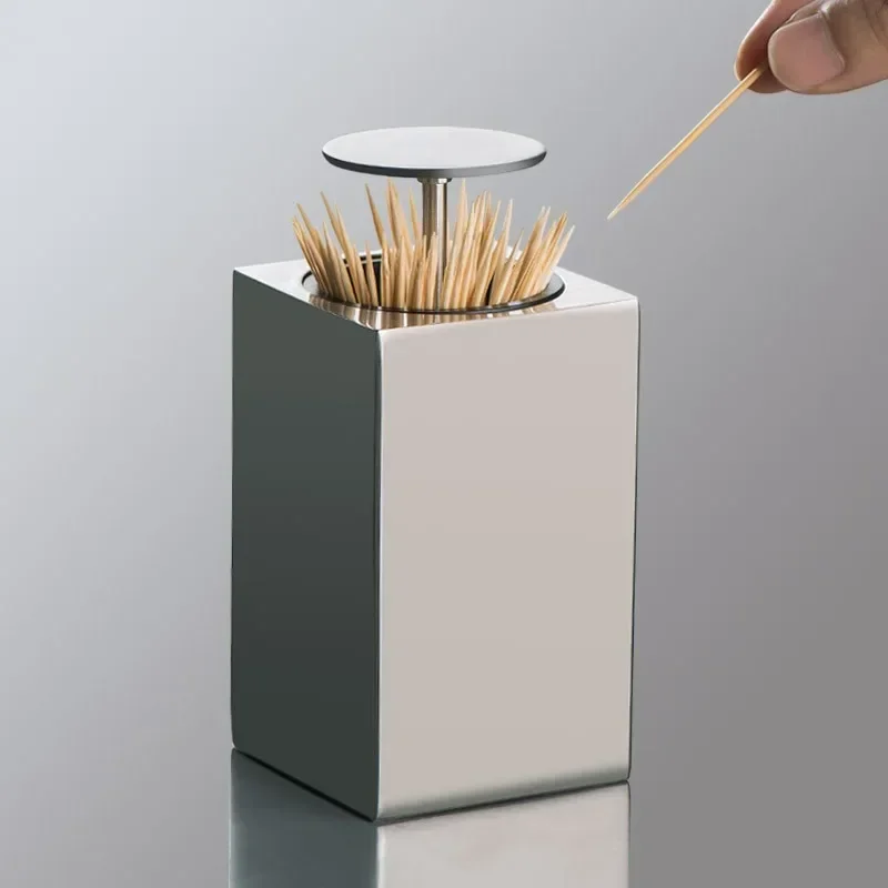 

Press Type Toothpick Box 304 Stainless Steel Portable European Style Toothpick Jar Automatic Pop-up Toothpick Storage Box