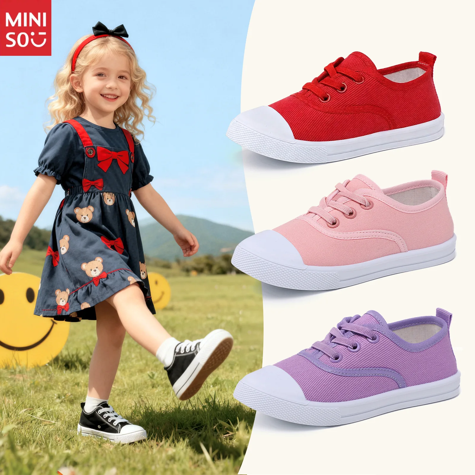 

Miniso Kids Canvas Shoes Versatile New Style, Big Children Baby Fashion Sneakers for 1-6 Years Old