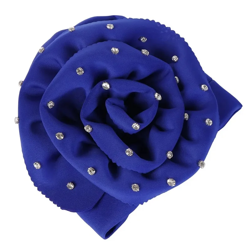 KepaHoo Diamonds Type Fashion Women Flower Ruffle Muslim Turban Big Flowers Headband Hijab Caps Islamic Wear For Women