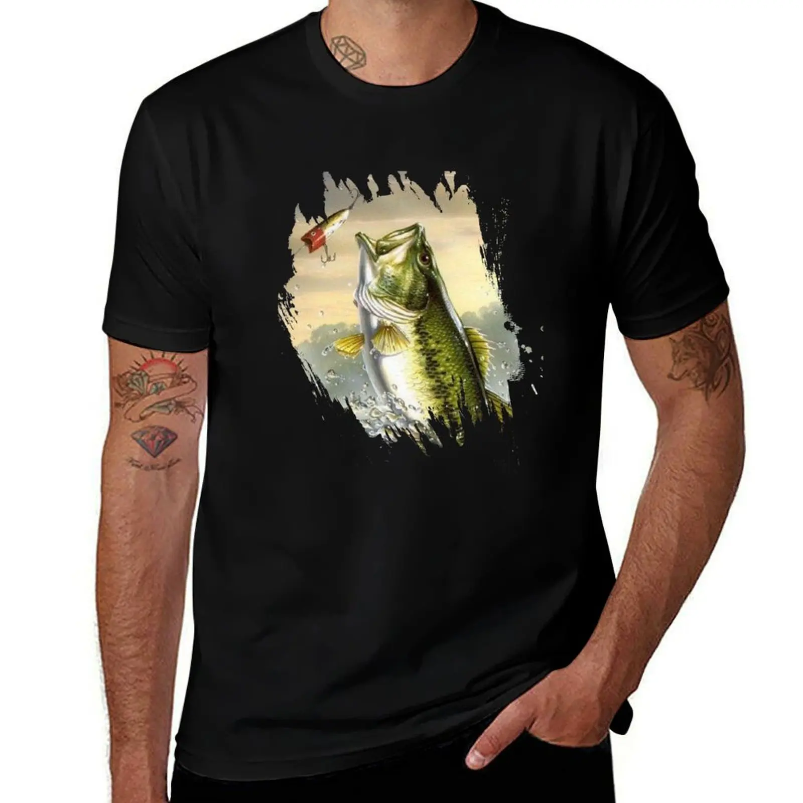 Largemouth Bass Fishing for men Cool Fish Hunting Lovers T-Shirt Essential Solid Color T-Shirt