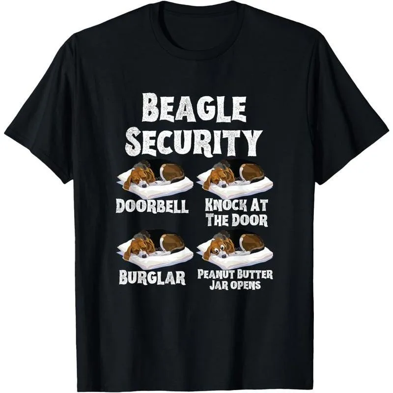 

Cute Beagle Dog Security Alarm Funny Graphic Tee For Pet Lovers Peanut Butter Jar Opens Unisex Humor T-Shirt