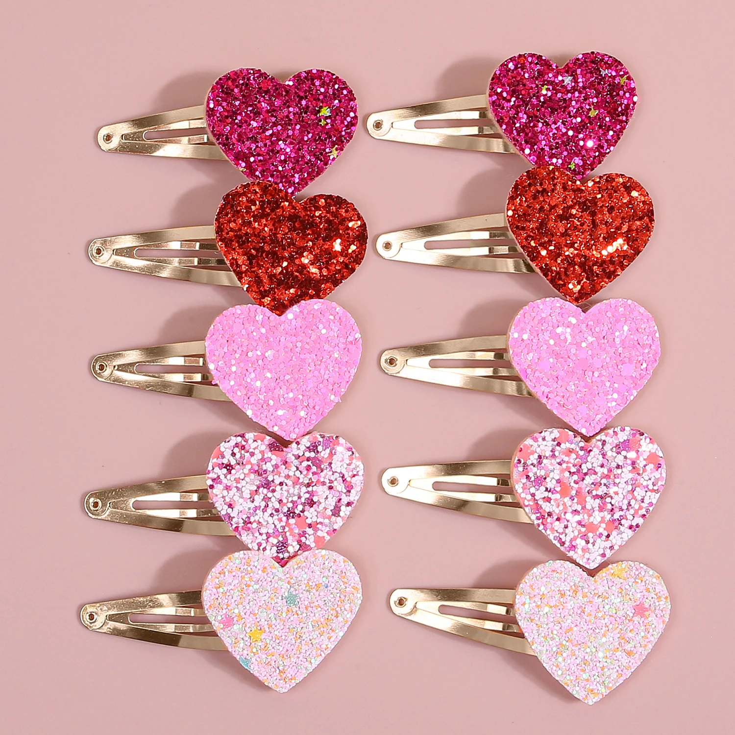 10pcs Sparkly Heart Hair Clips Girls Valentine's Day Hairpins Glitter Pink Red Heart Shaped Hair Clips Children Kids Headwear