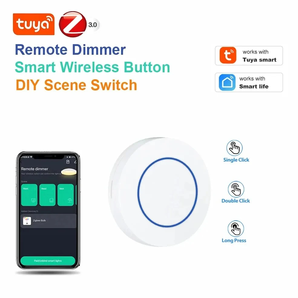 Tuya Zigbee Smart Button Scene Switch Smart Life Wireless Remote One Key Controller Smart Home Automation Scenerio Switch Dimmer