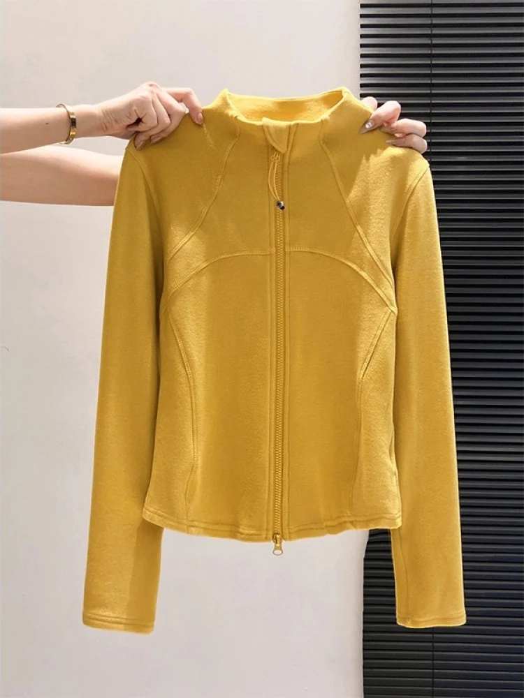 

Футболка Fce Long Sve с эффектом похудения и двойной молнией, женская осенне-зимняя новая футболка Sle Base irt Top, повседневная свободная посадка...