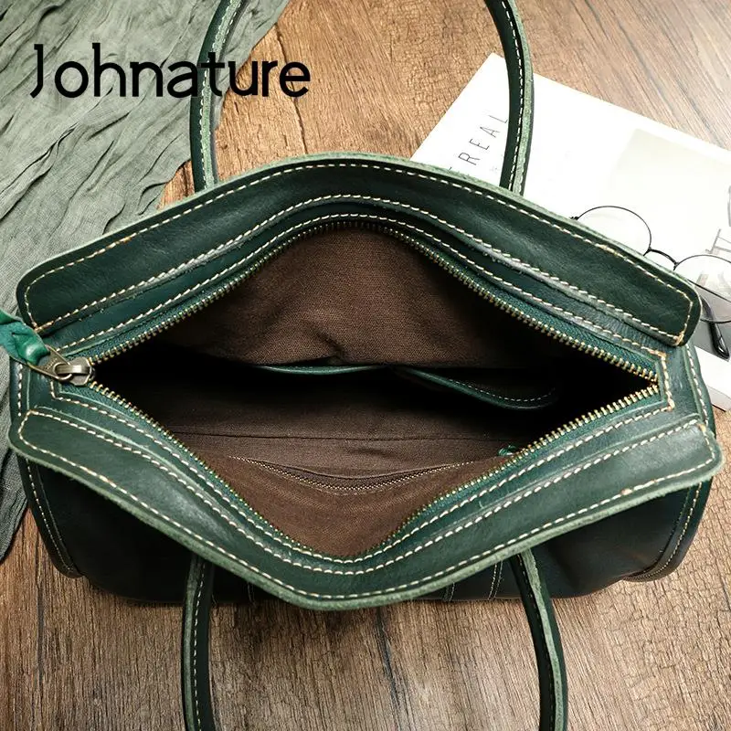 Johnature Handmade Nature Cowhide Women Bag 2024 New Vintage Genuine Leather Luxury Handbag Large Capacity Shoulder Bags