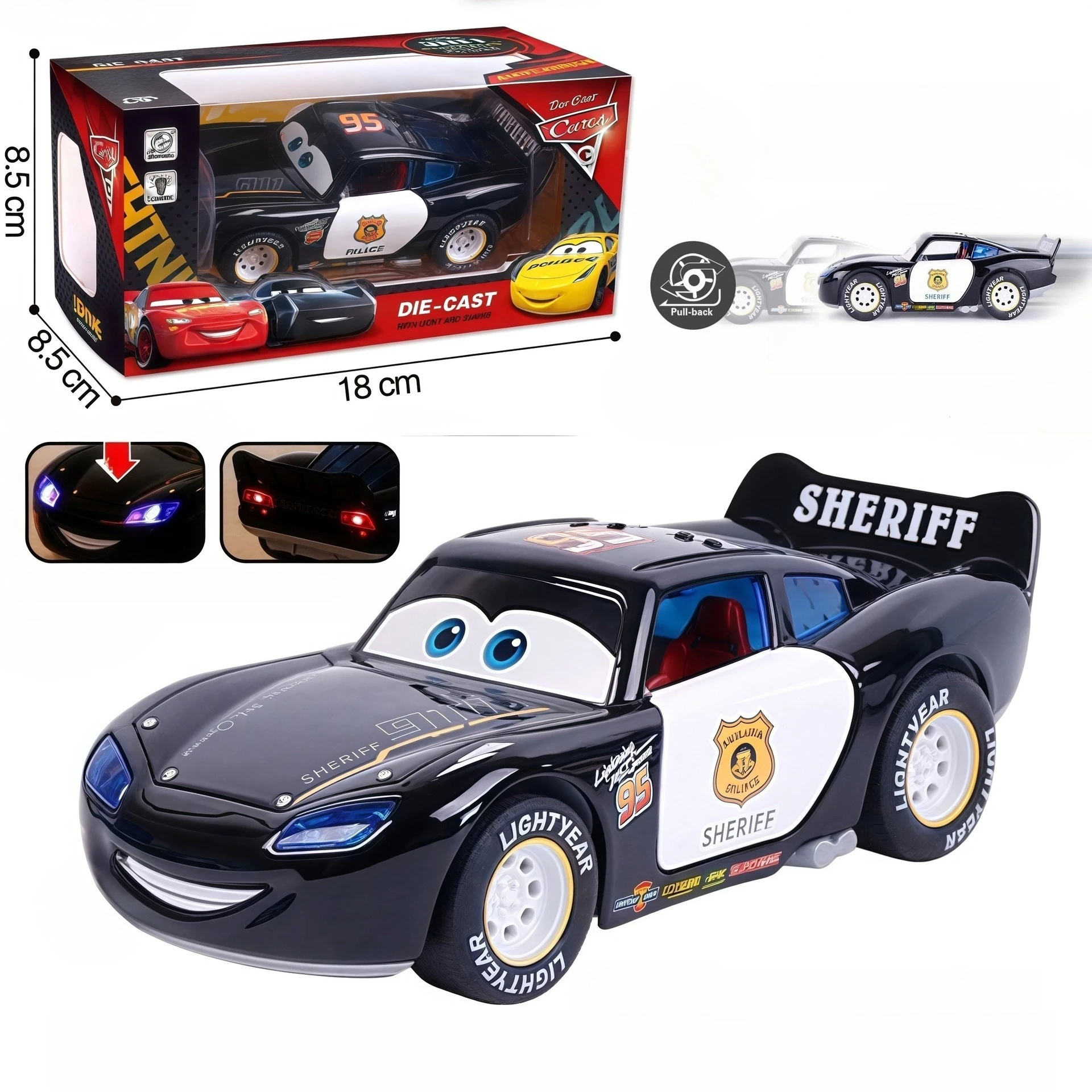 Disney Cars Alloy Car Toy Lightning McQueen Model Lights music Open Door Pull-back 3 generations Child boy Birthday Gift