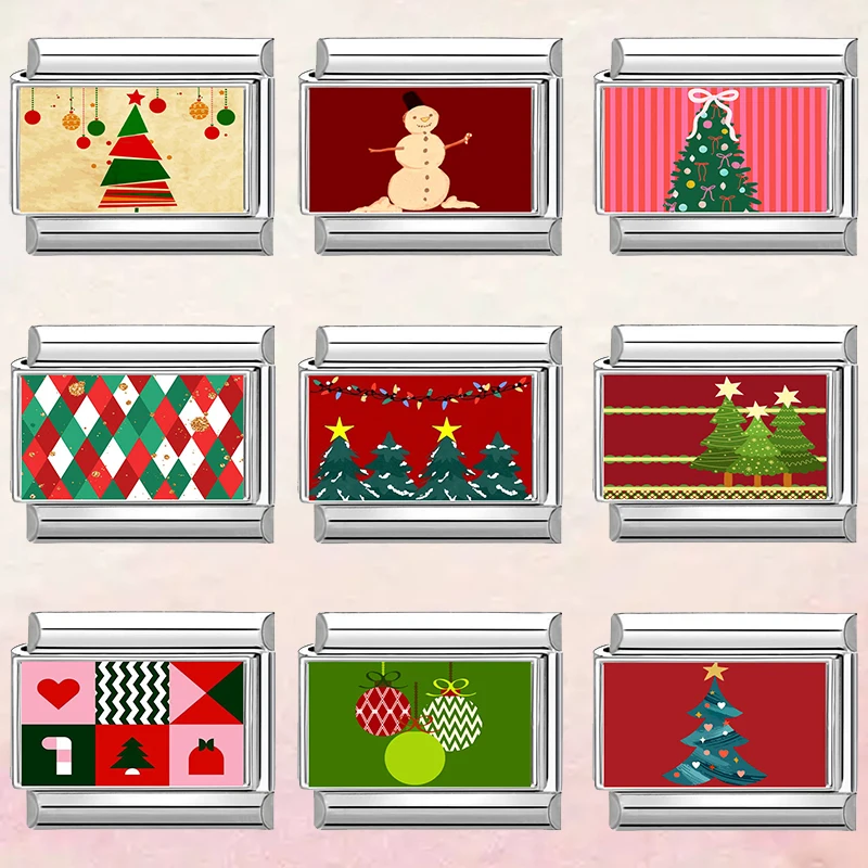 سلسلة عيد الميلاد سانتا كلوز شجرة ثلج وصلات سحرية إيطالية تناسب 9 مللي متر سوار من الفولاذ المقاوم للصدأ للنساء يمكنك صنعها بنفسك هدايا #1