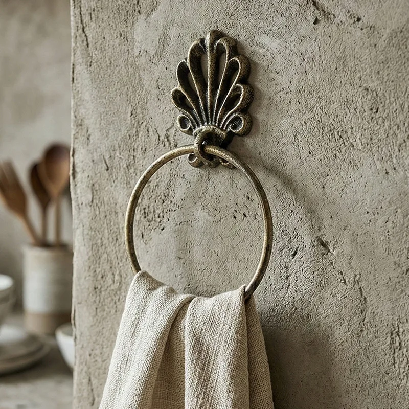 Retro Wall-mounted Cast Iron Towel Rack Tissue Holder Wall Decoration Country Style Bathroom Accessories Wall Trim Home Decor