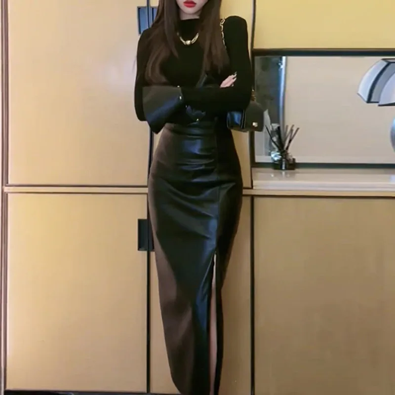 

2025 High-end Celebrity Light Mature Style Suit Women's Spring and Autumn Long-sleeved Tops Slit Skirt Two-piece Set