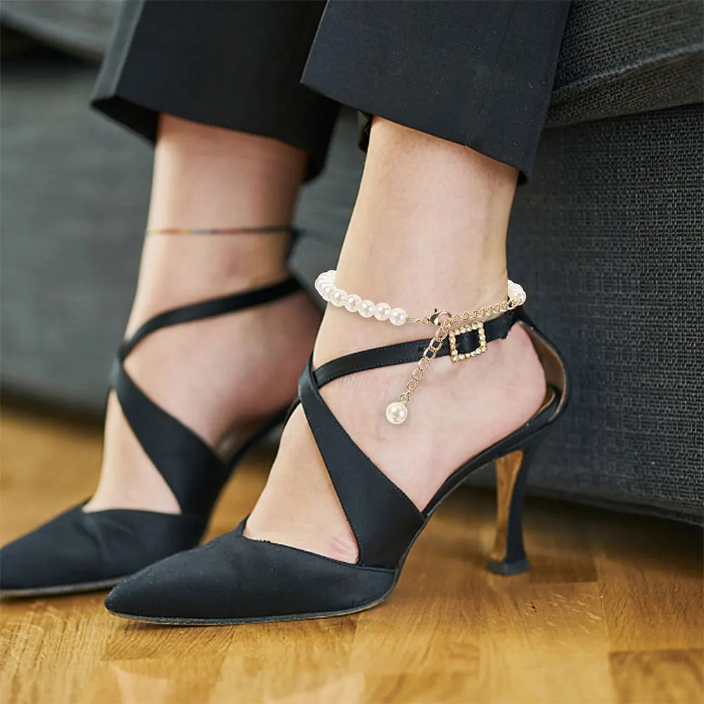 

1 Pair Detachable Pearl Shoe For High Heels Anti-Slip Buckle Straps Shoe Lace Replacement Boot Straps Pearl Chain Decoration