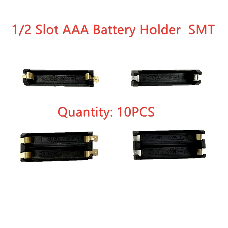 10 шт., держатель для батарей 1/2 слотов AAA SMD SMT, коробка для батарей 1, 2x AAA, чехол для батарей SMD SMT с булавками, сделай сам