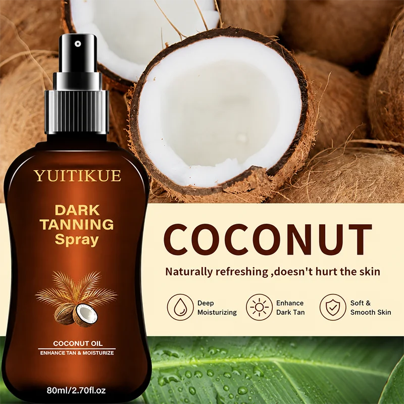 YUITIKUE Coconut Oil Dark Tanning Spray 80ml, Fast Tanning Accelerator for Rich, Long-Lasting Bronze Skin