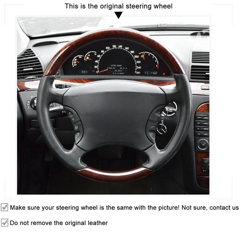 Hand-stitched Black Artificial Leather Car Steering Wheel Cover for Mercedes-Benz S-Class W220 S430 S350 S500 S600 2004-2006
