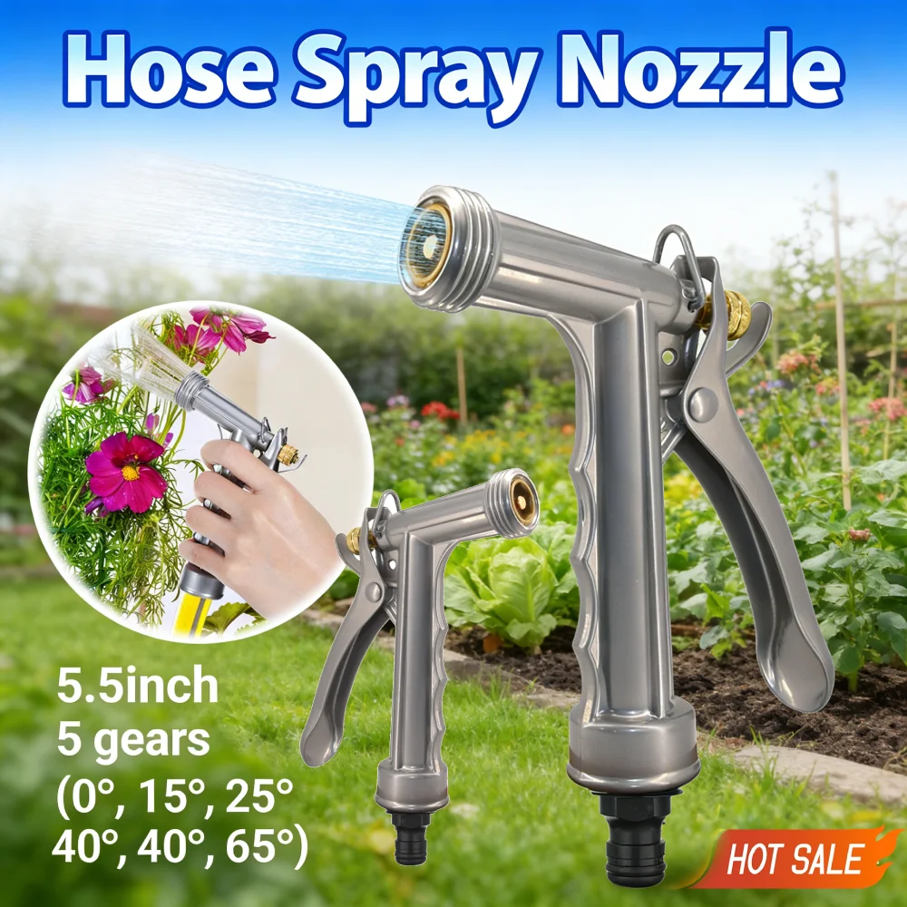 5.5inch Zinc Alloy Portable Watering Sprayer with Threaded Front Adjustable Hose Nozzle Grip Hose Sprinkler for Garden Watering