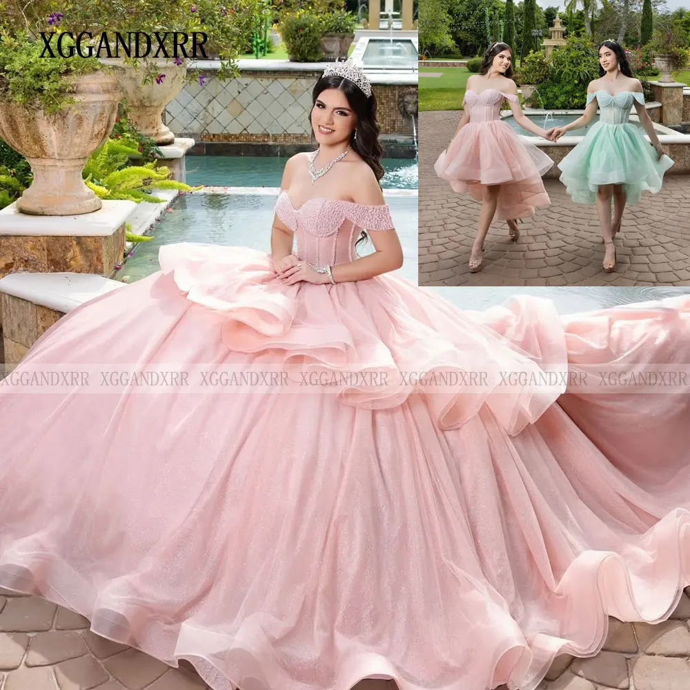 Customized Pink Quinceanera Dresses 2025 Luxury Ball Gown Two in One Layers Girl Sweet 16 Dress Vestidos De 15 Anos Party Gown