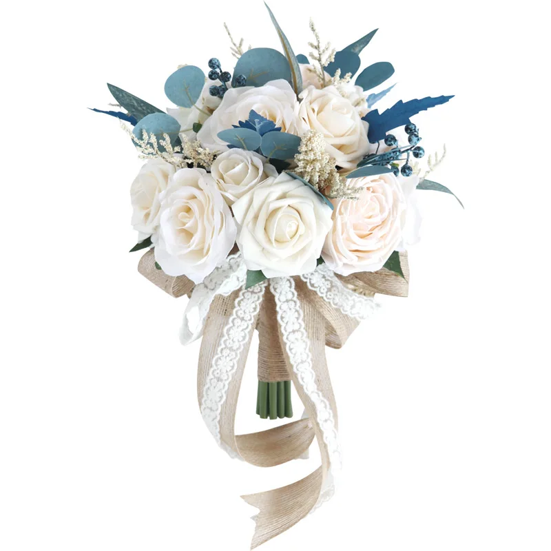 

Wedding Bouquets for Bride Bridesmaid Bouquet Dusty Blue Artificial Roses Flowers for Wedding Bridal Shower Valentine's Day Part
