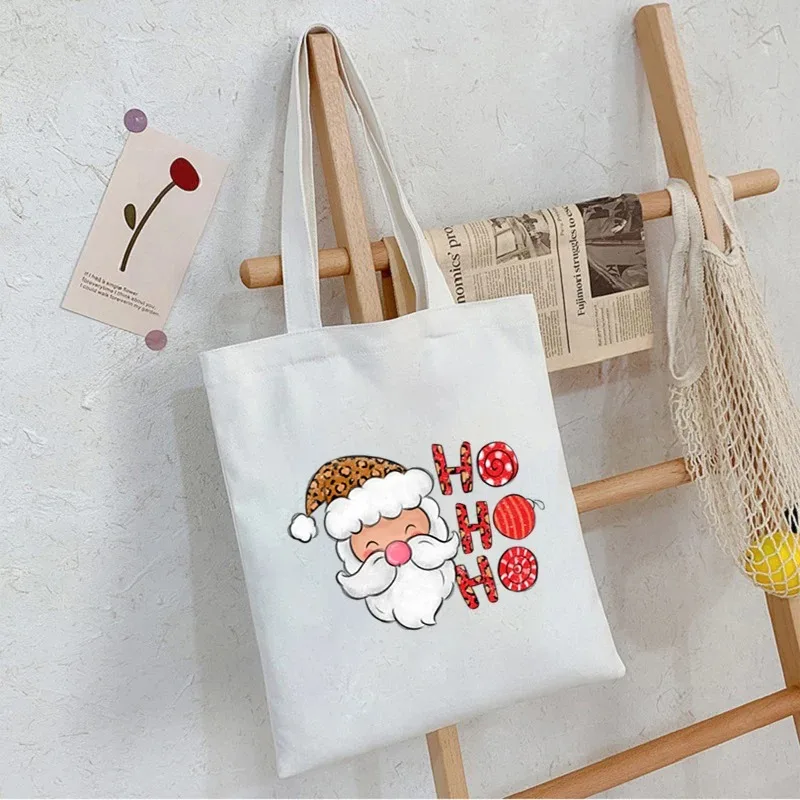 

Олень Санта-Клауса HO HO HO Эстетическая холщовая большая сумка Сумка для покупок Бакалея Многоразовая повседневная сумка Большая сумка через плечо