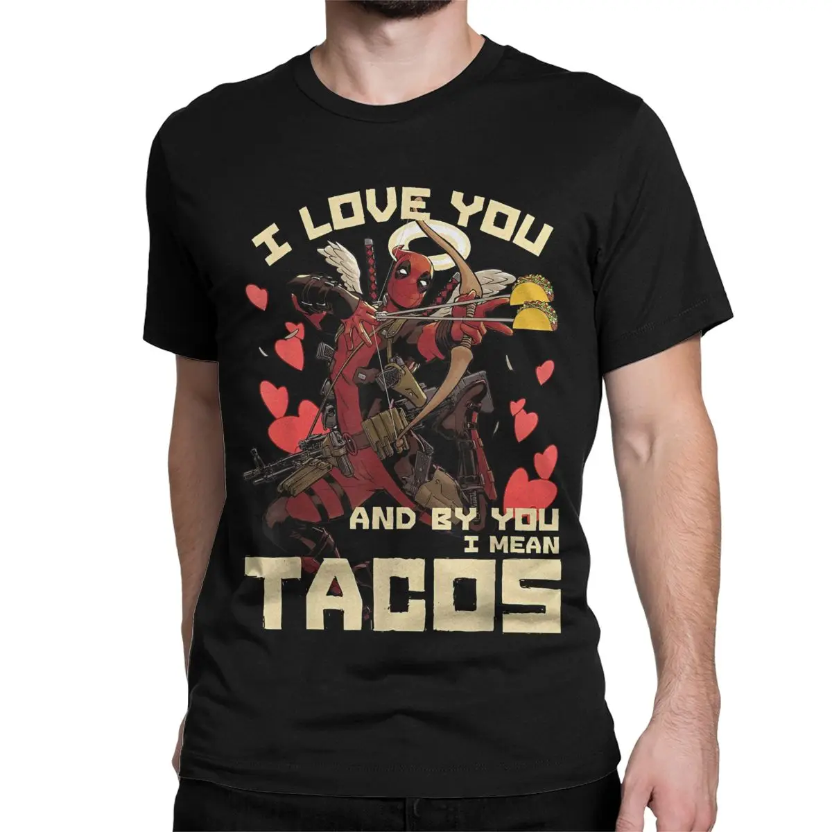 Deadpool Cupid Love For Tacos Men T Shirt Humor Tees Short Sleeve Round Collar T-Shirt Cotton 6XL Clothes