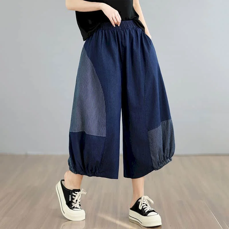 Baggy Jeans for Women Patchwork Casual 2026 Summer Loose Calf Length Denim Lantern Pants Elastic Waist Streetwear Women Clothing
