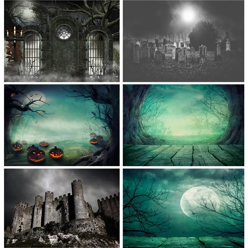 

SHUOZHIKE Halloween Backdrop Tombstone Castle Pumpkin Lantern Baby Photography Background For Photo Studio Props 1911CXZM-53